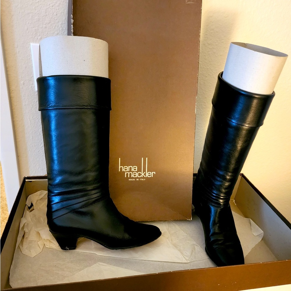 Black Genuine Leather Knee High Hana Mackler Boots